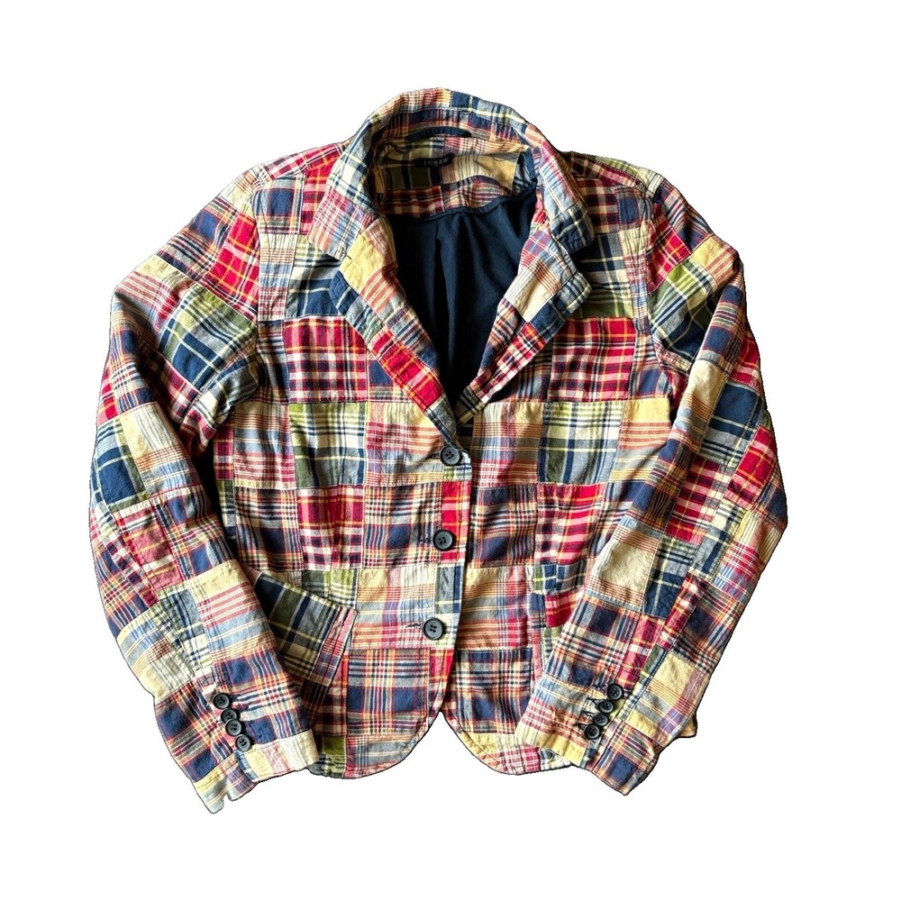 Vintage J.Crew Madras Patchwork Jacket Women's Small Cotton Plaid Shirt-Jacket